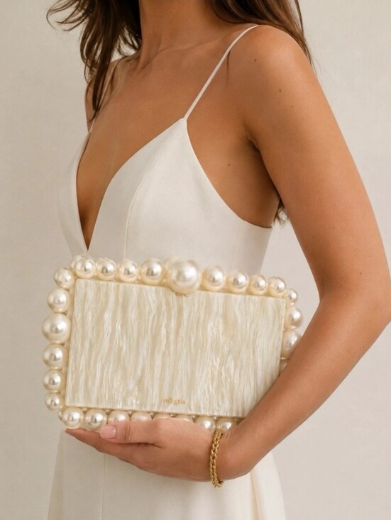 cult gaia Handbags - Cult Gaia Women's Ivory Acrylic EOS Beaded Handbag Purse Box (Read Description)